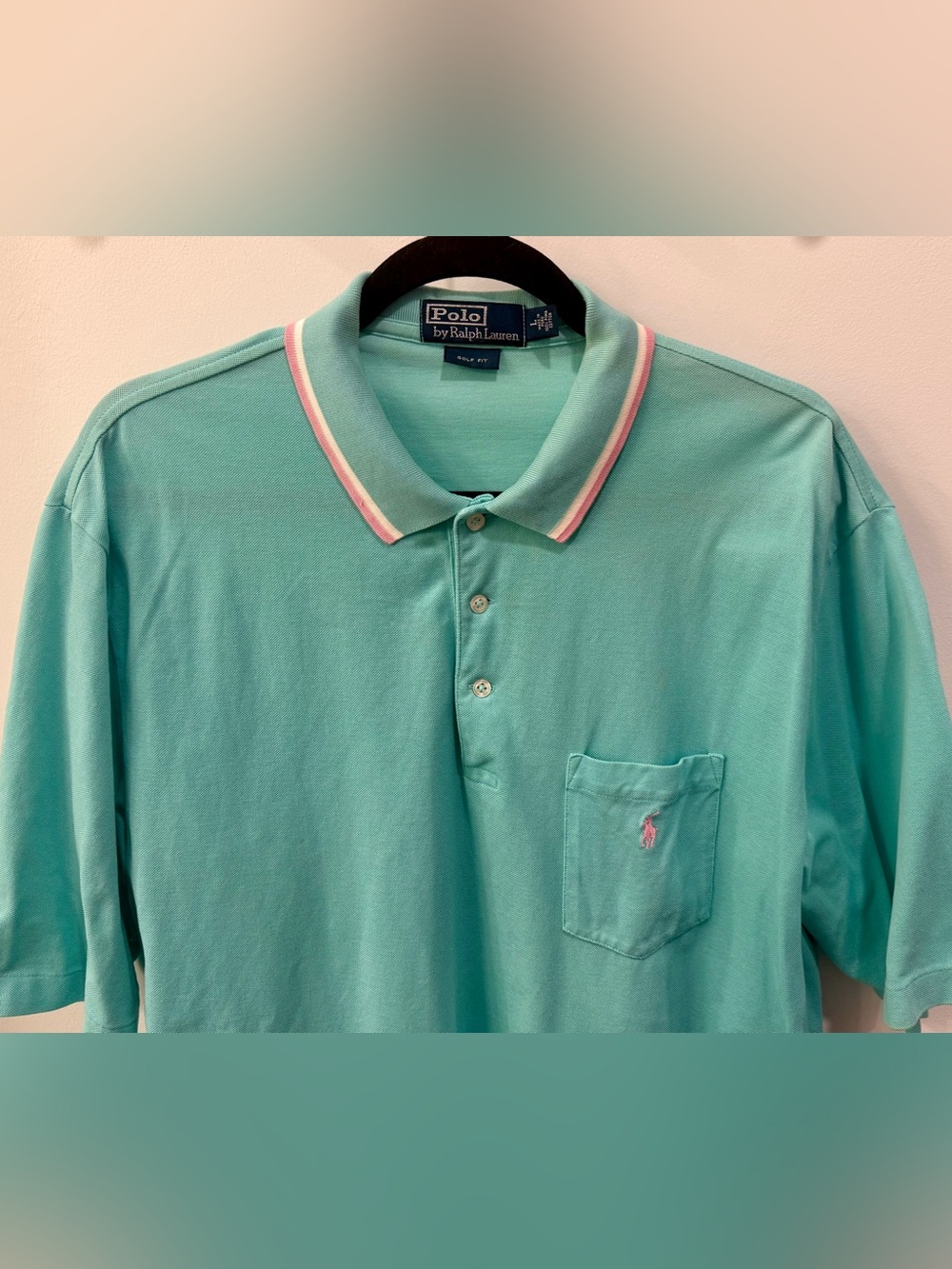 Vintage Polo Ralph Lauren Golf Fit Polo Shirt Mens XL Aqua Pink Pony Pocket NWOT